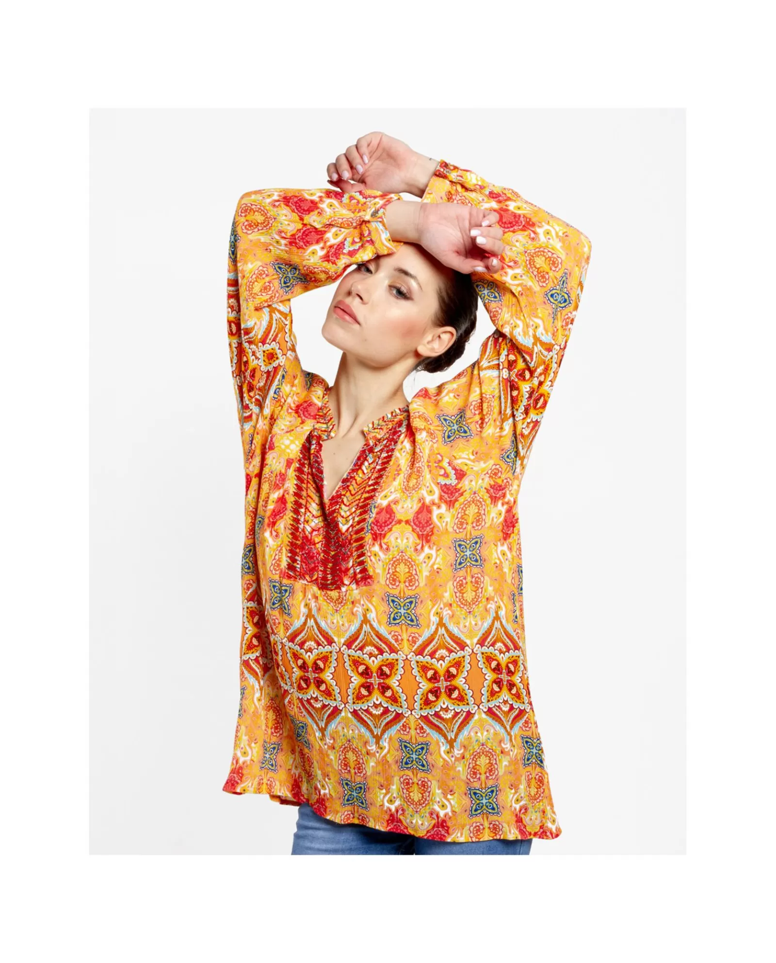 Blusa Kaftan Crep Estampado Cachemiras^Cuplé Outlet