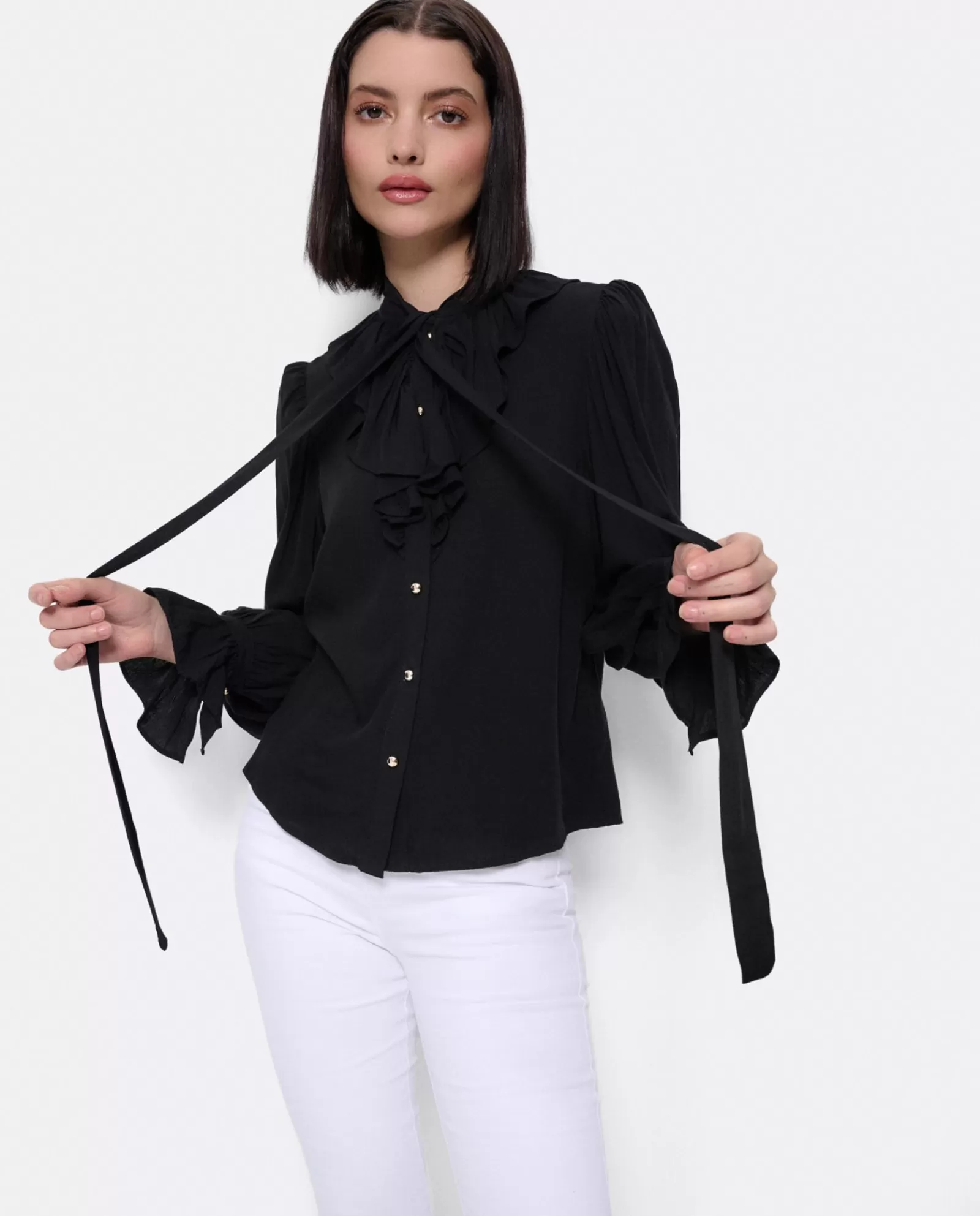 Blusa Lazo Cuello Punto Negro^Cuplé Outlet