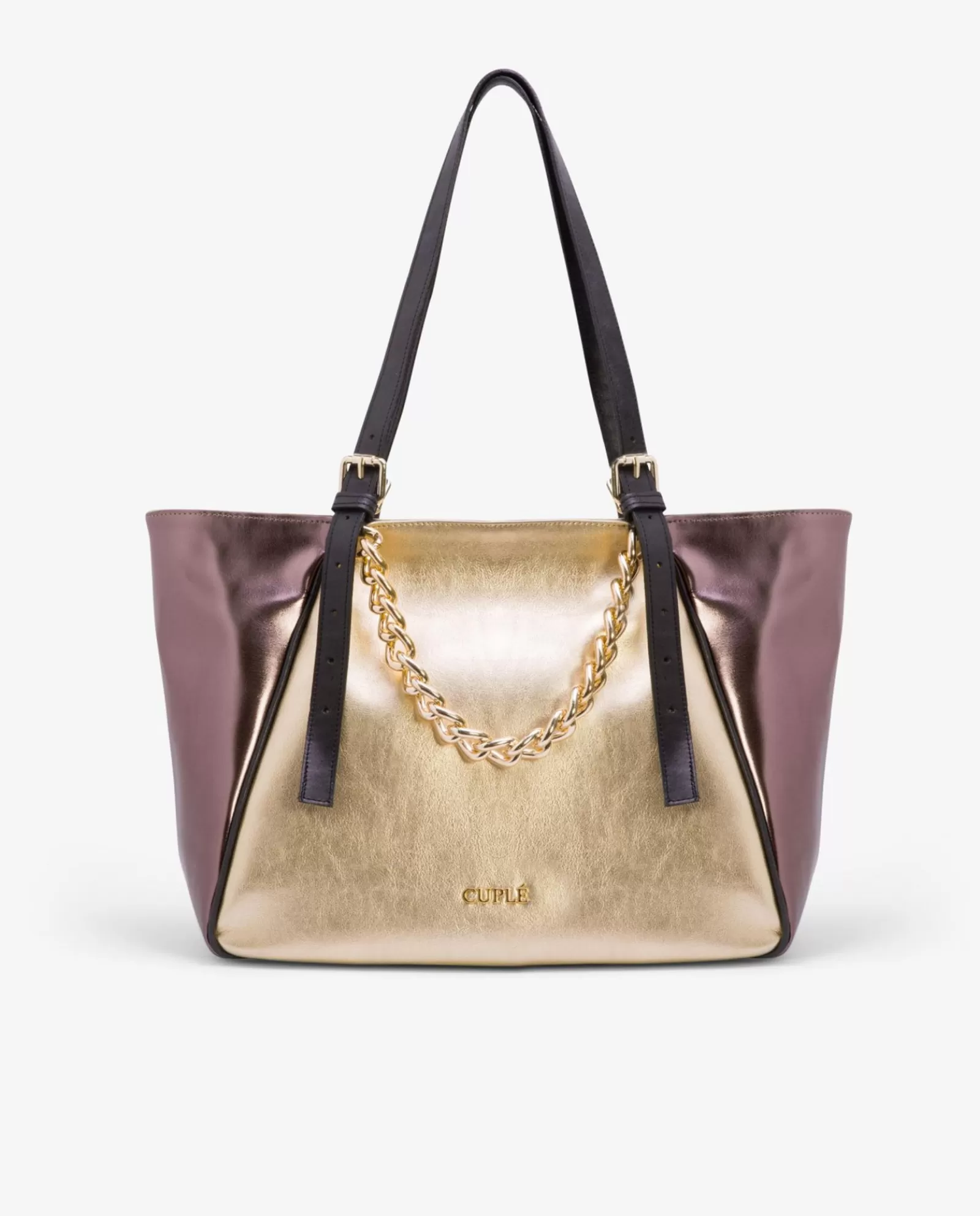 Bolso Grande Tricolor Napa Metalizado Oro^Cuplé Cheap