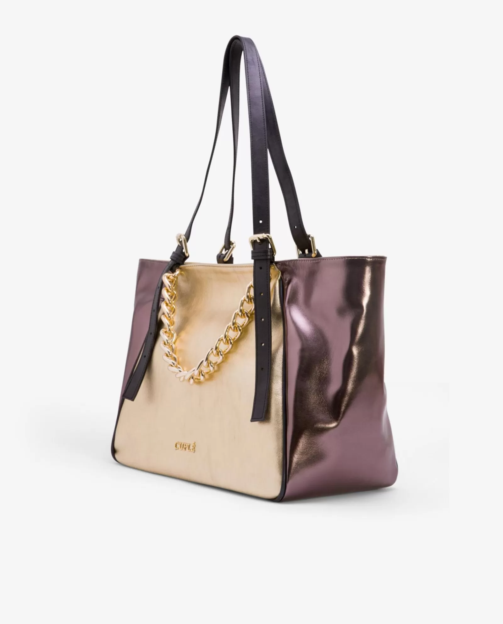 Bolso Grande Tricolor Napa Metalizado Oro^Cuplé Cheap