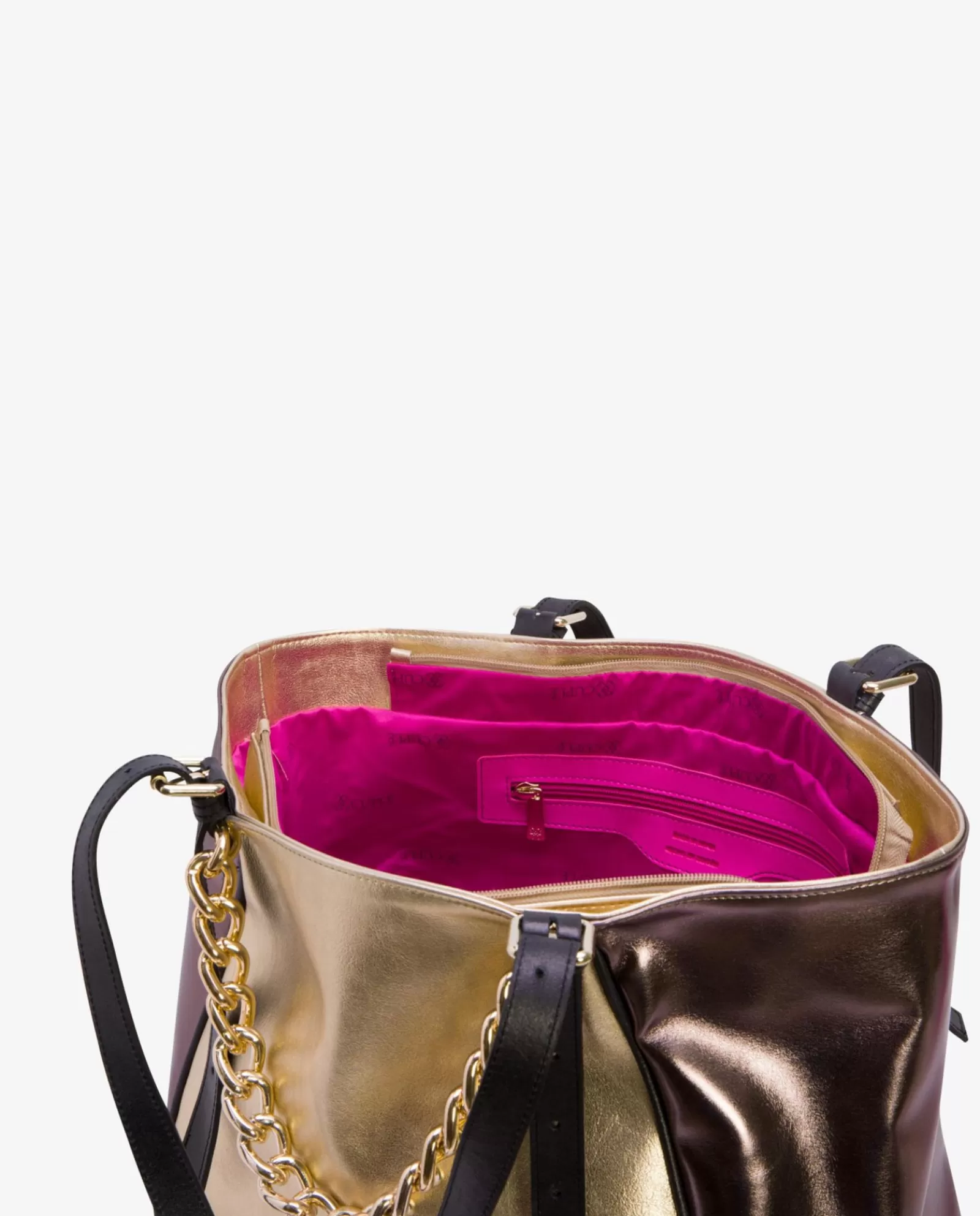 Bolso Grande Tricolor Napa Metalizado Oro^Cuplé Cheap