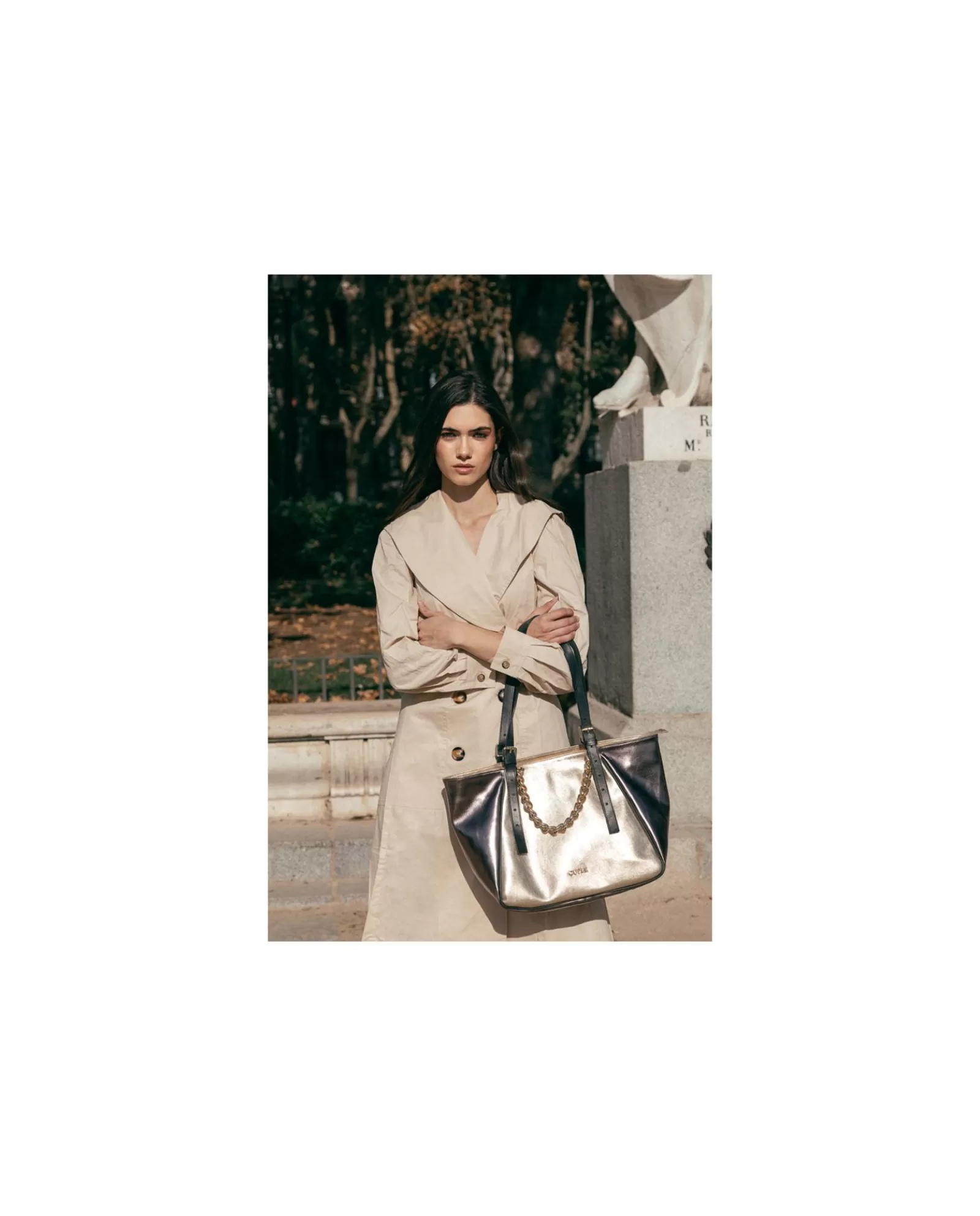 Bolso Grande Tricolor Napa Metalizado Oro^Cuplé Cheap