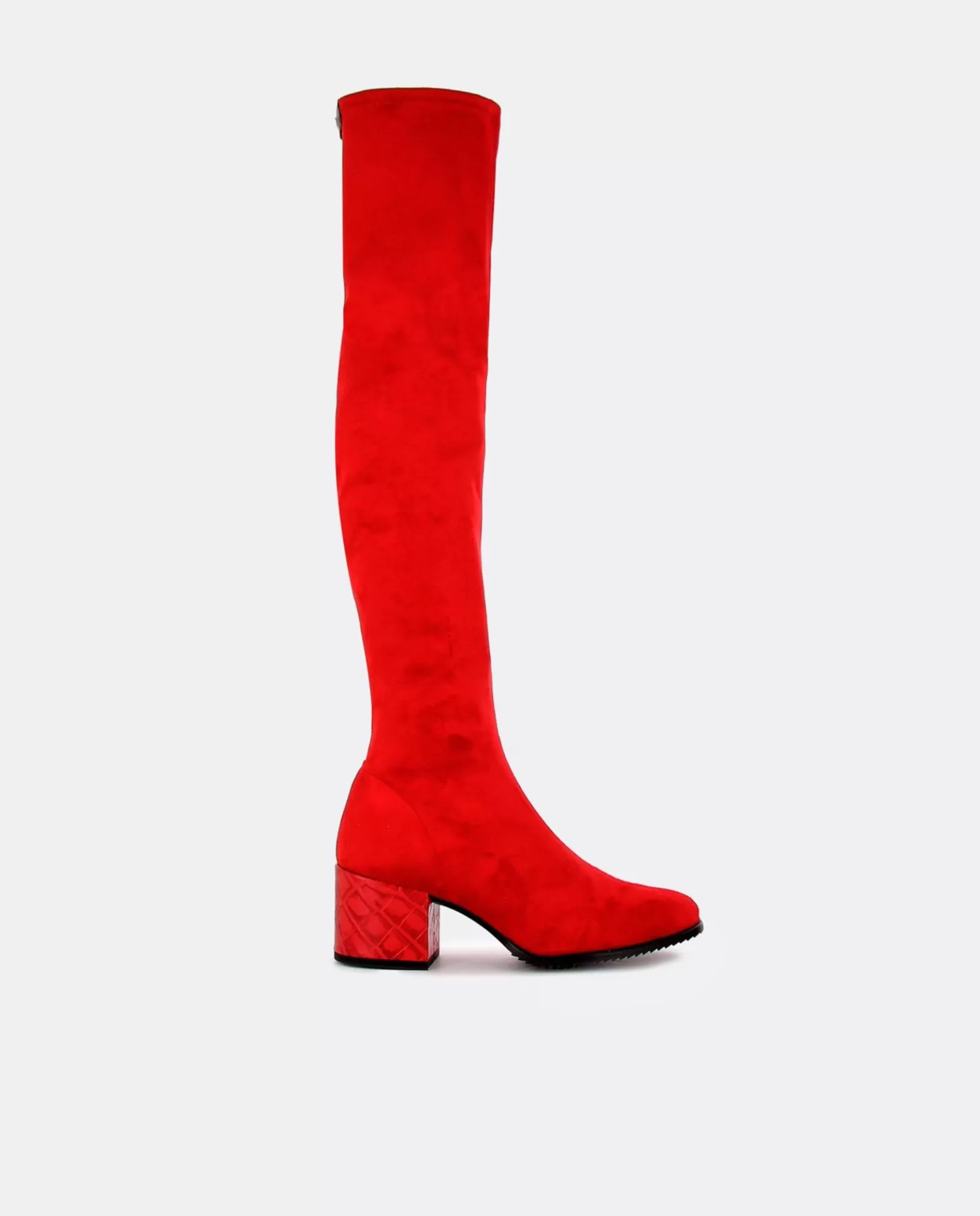 Bota Mosquetera Suede Strech Rojo Tacón Coco Rojo^Cuplé Outlet