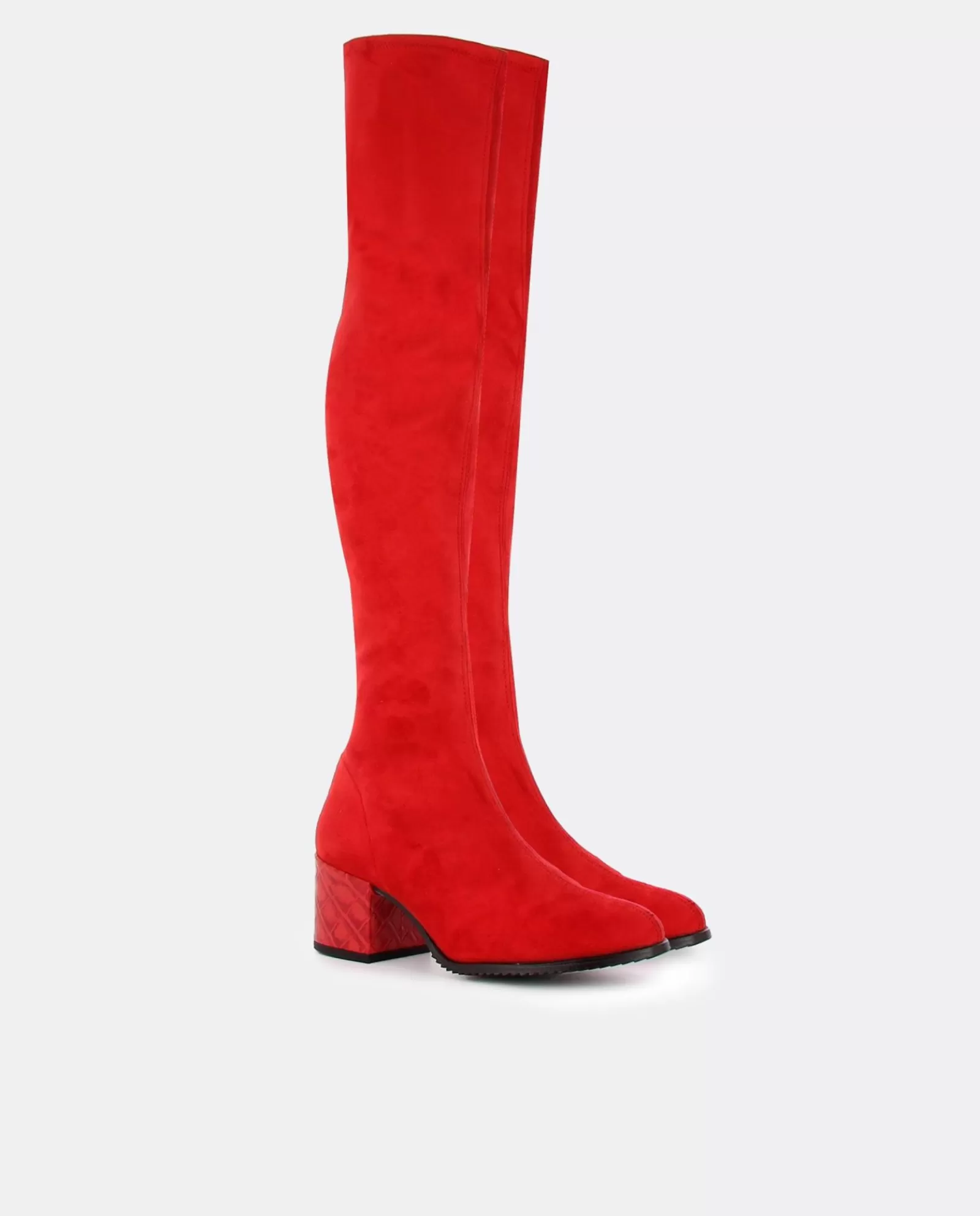 Bota Mosquetera Suede Strech Rojo Tacón Coco Rojo^Cuplé Outlet