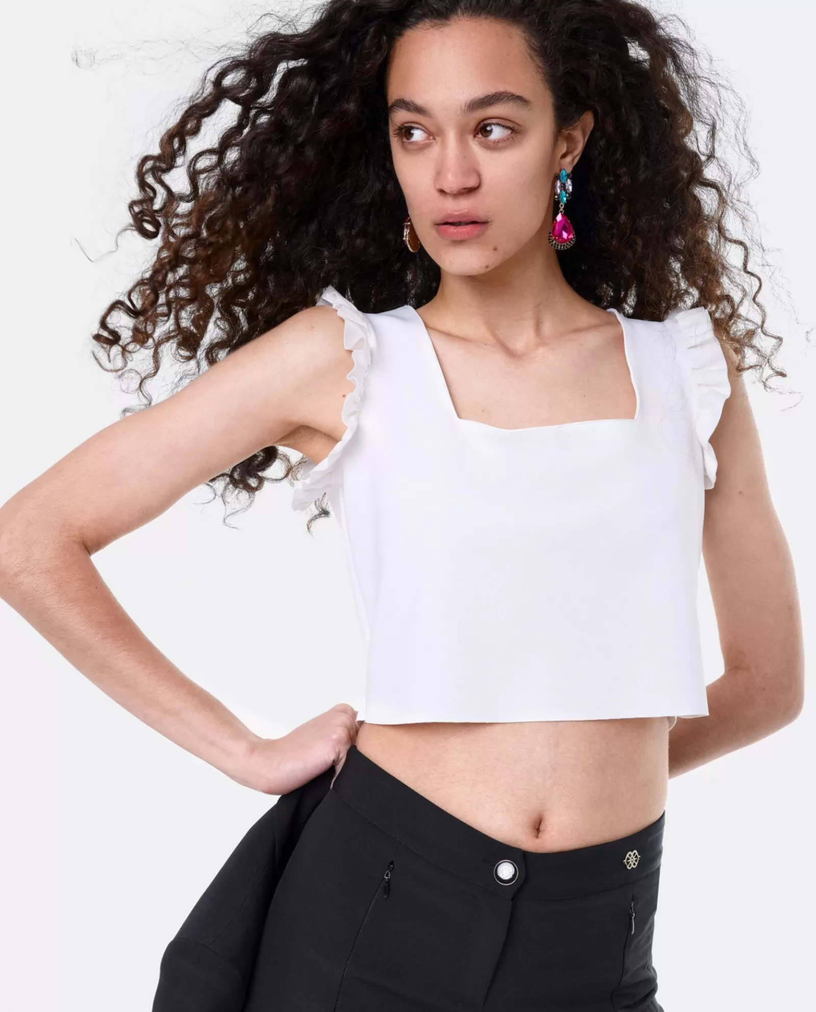 Crop Top Volante Neopreno Blanco^Cuplé Flash Sale