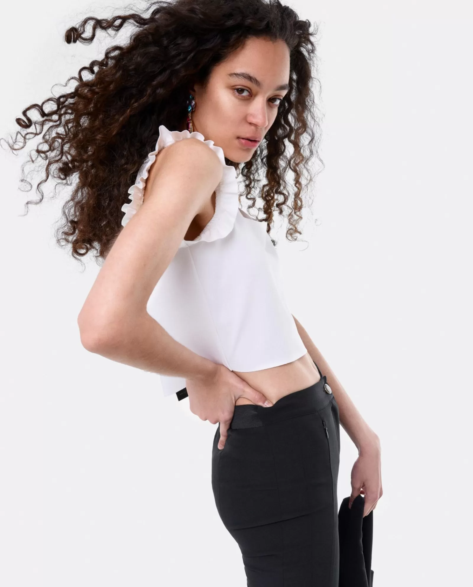 Crop Top Volante Neopreno Blanco^Cuplé Flash Sale