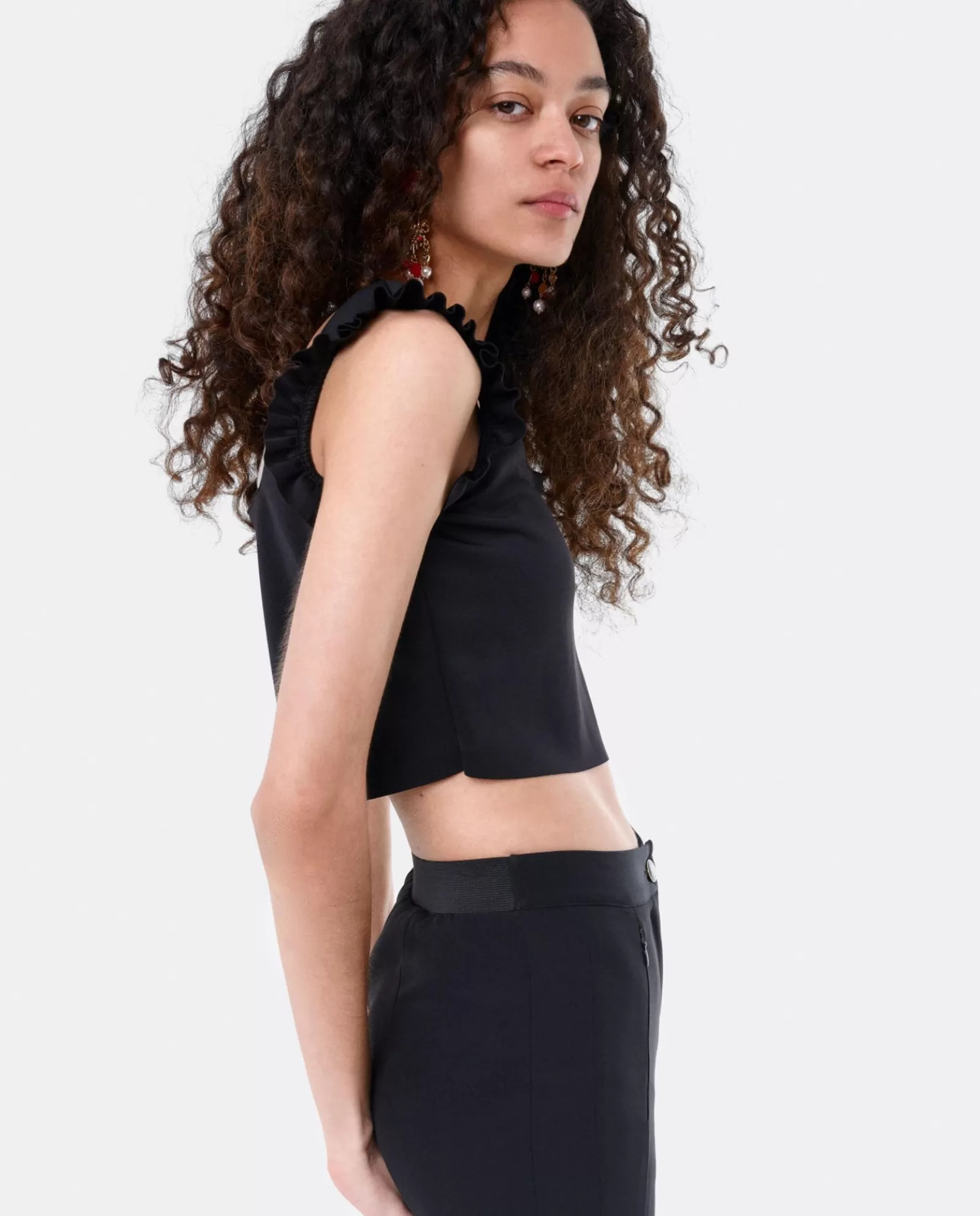 Crop Top Volante Neopreno Negro^Cuplé Online