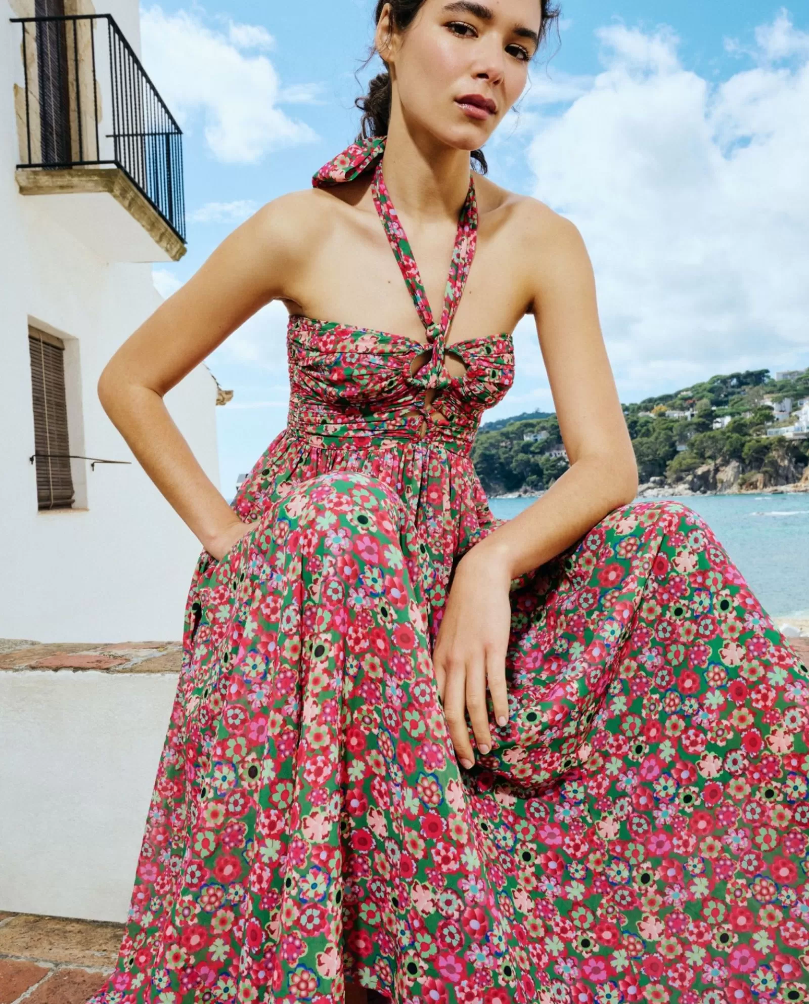 Maxi Vestido Aberturas Gasa Estampado Flores Liber^Cuplé Store