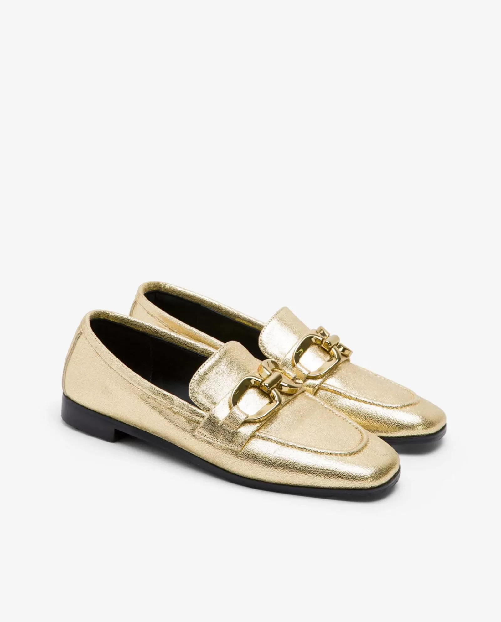 Mocasin Hebilla Lame Metalizado Oro^Cuplé New