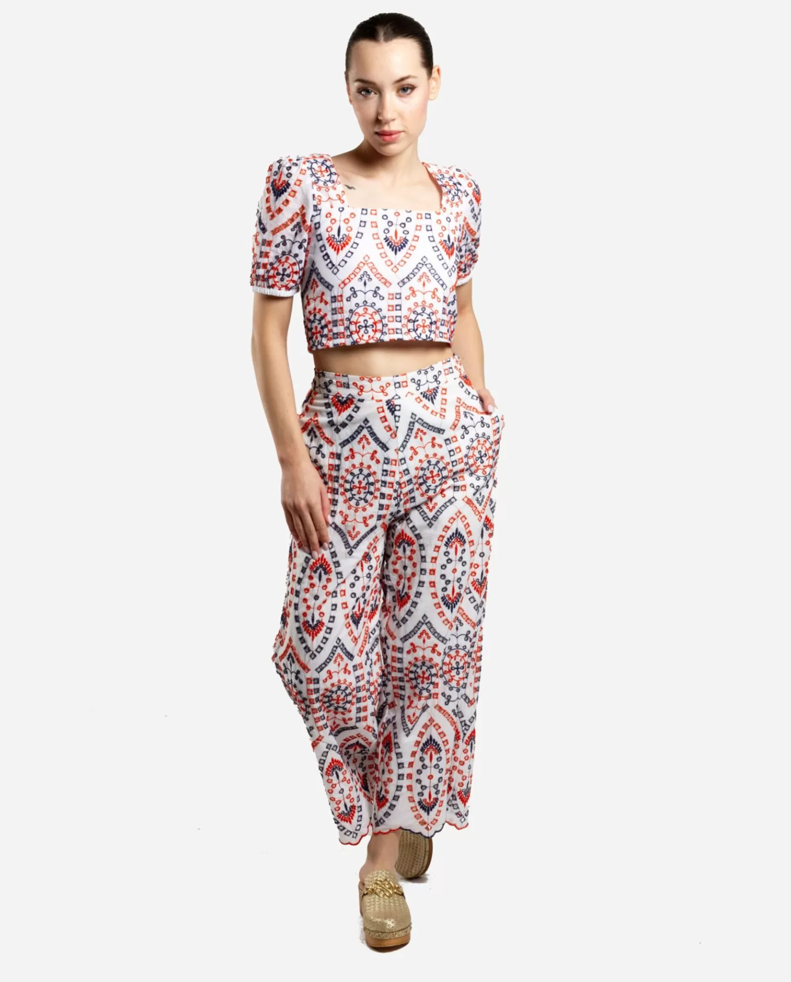 Pantalon Bordado Algodon Multicolor^Cuplé Online