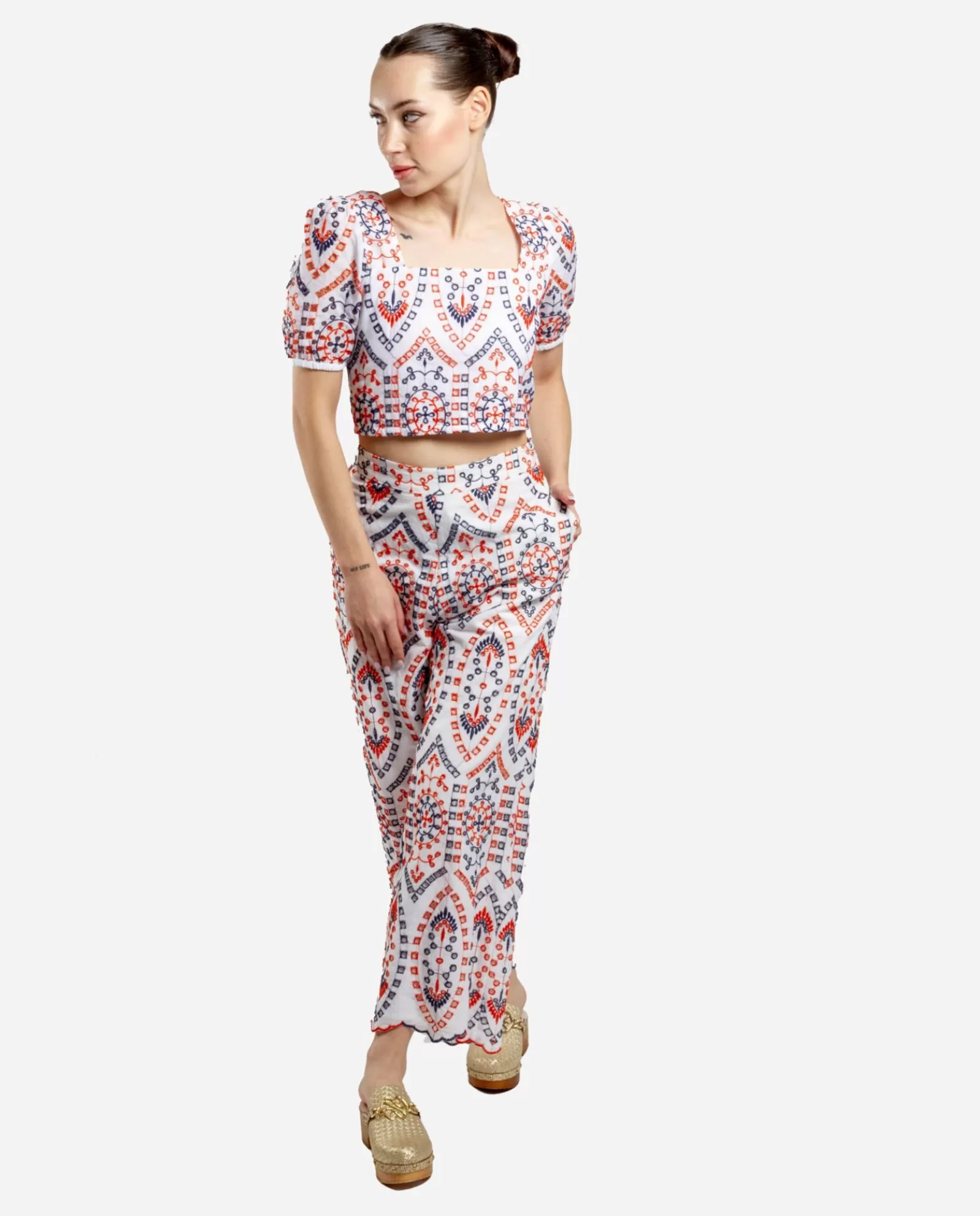 Pantalon Bordado Algodon Multicolor^Cuplé Online