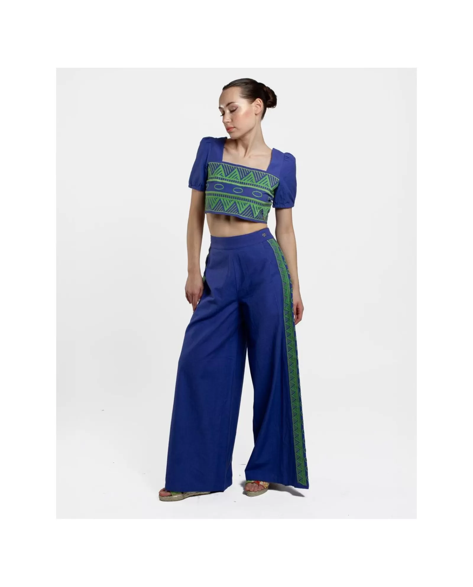 Pantalon Palazzo Algodon Azul^Cuplé Discount