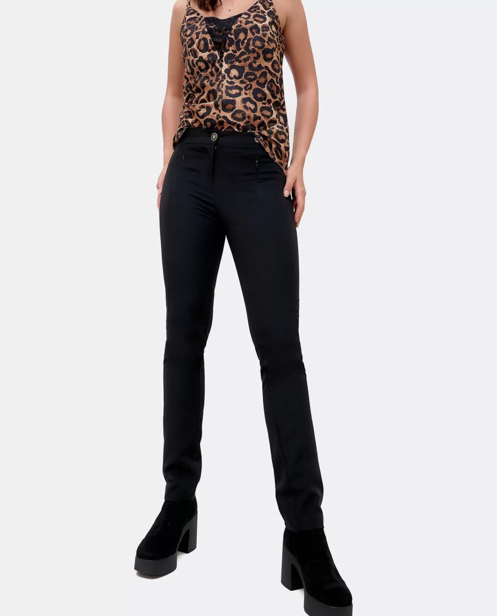 Pantalon Pitillo Doble Tela Negro^Cuplé Clearance