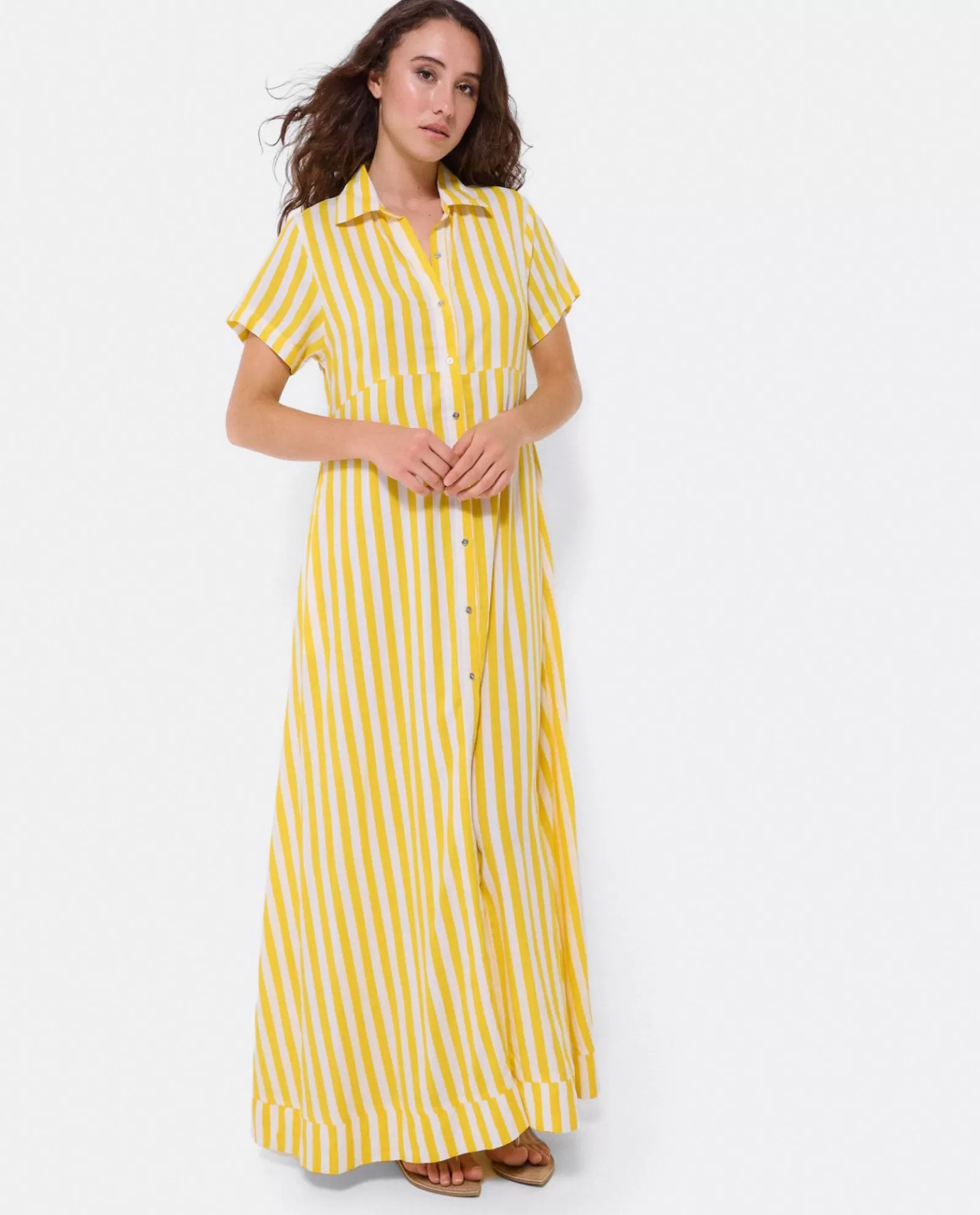 Vestido Camisero Largo Viscosa Amarillo^Cuplé Flash Sale