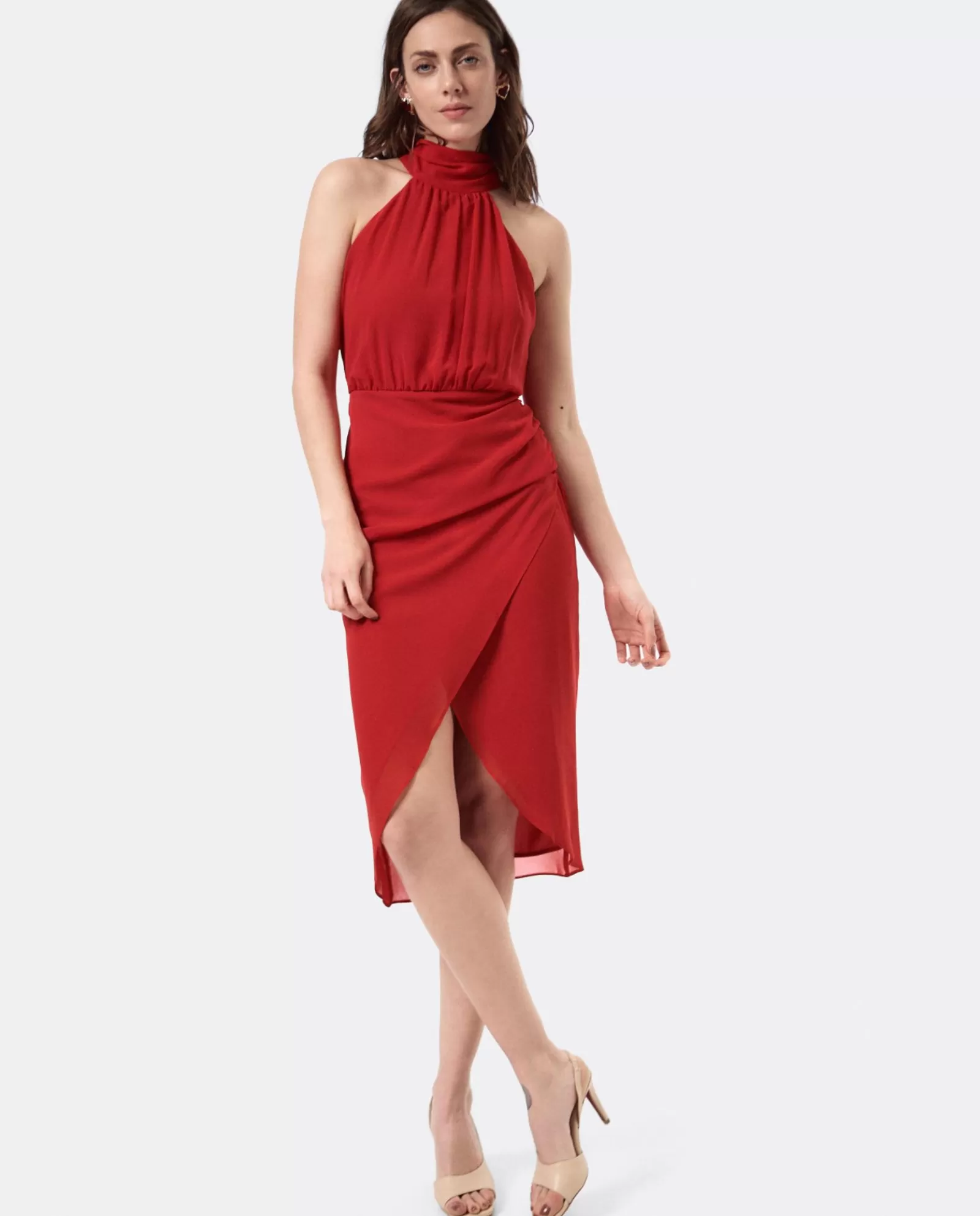 Vestido Escote Halter Gasa Rojo^Cuplé Cheap