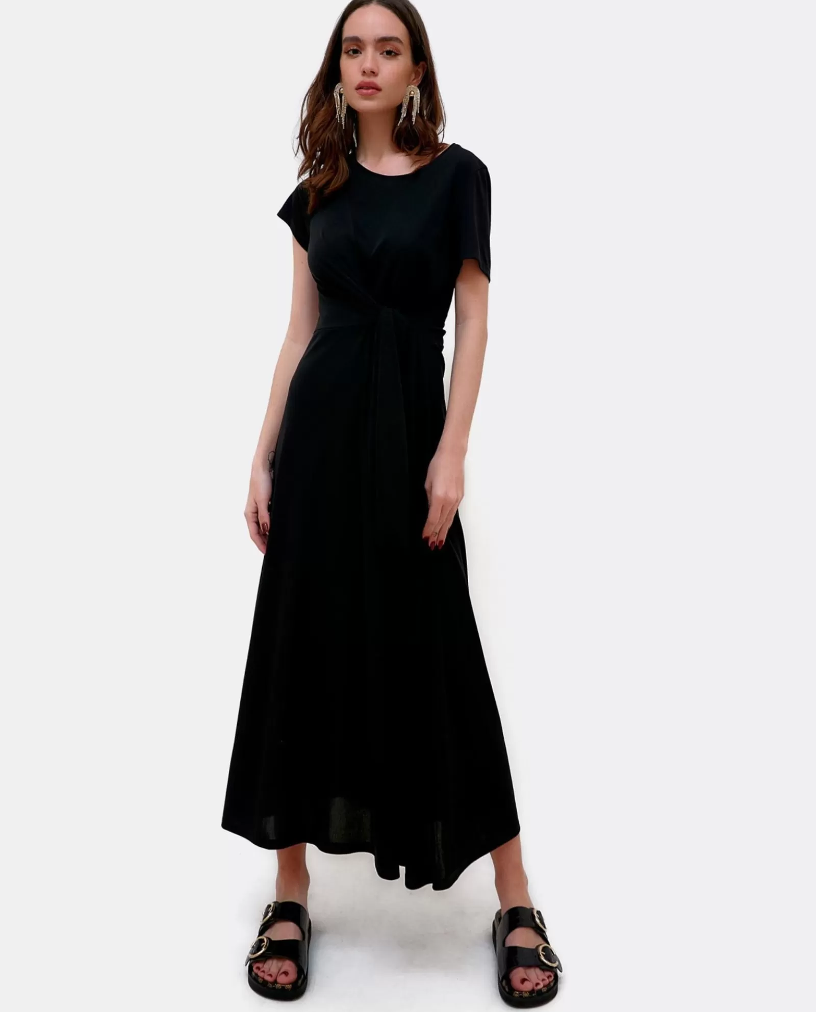 Vestido Manga Corta Nudo Delantero Punto Circular^Cuplé Discount