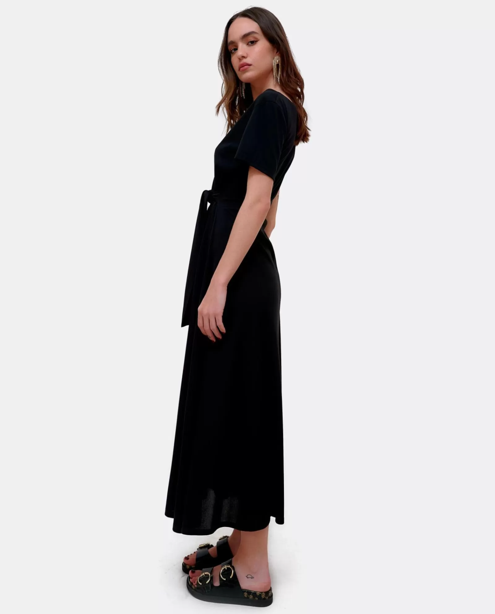 Vestido Manga Corta Nudo Delantero Punto Circular^Cuplé Discount