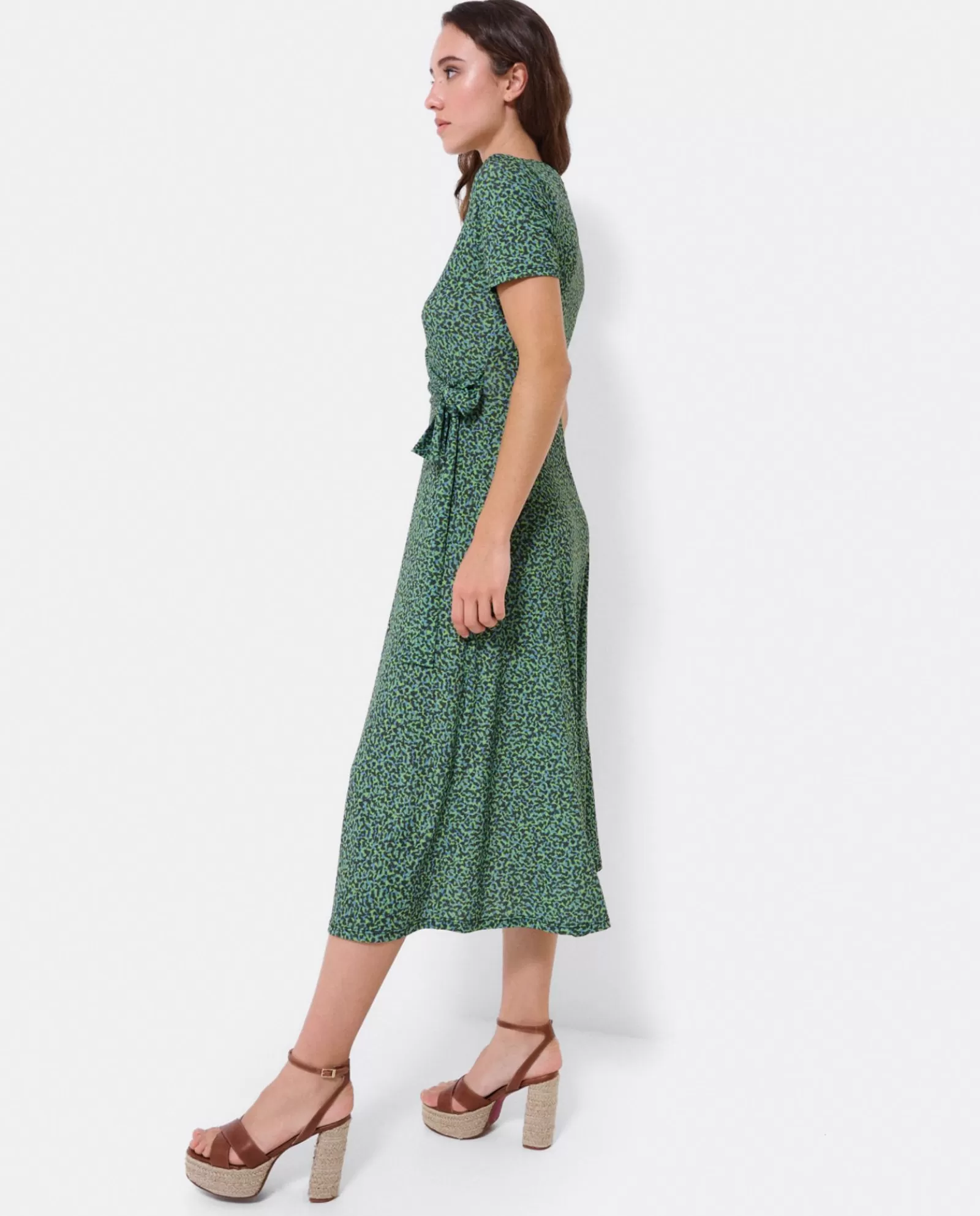 Vestido Manga Corta Nudo Delantero Punto Leopardo^Cuplé Shop
