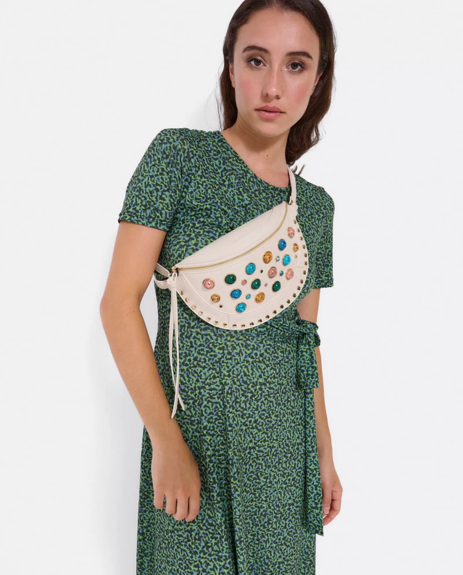 Vestido Manga Corta Nudo Delantero Punto Leopardo^Cuplé Shop