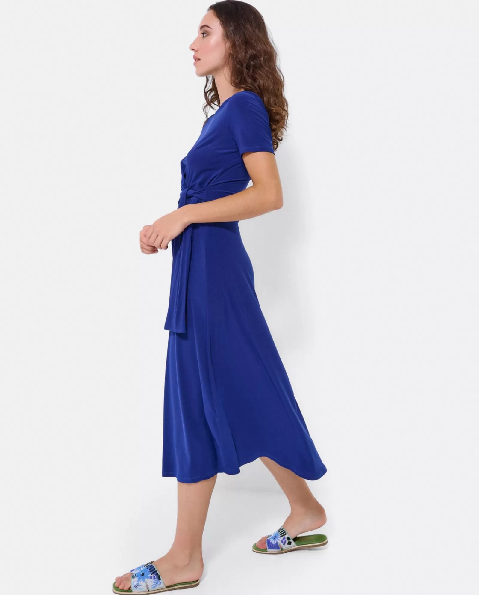 Vestido Manga Corta Nudo Delantero Punto Marino^Cuplé New