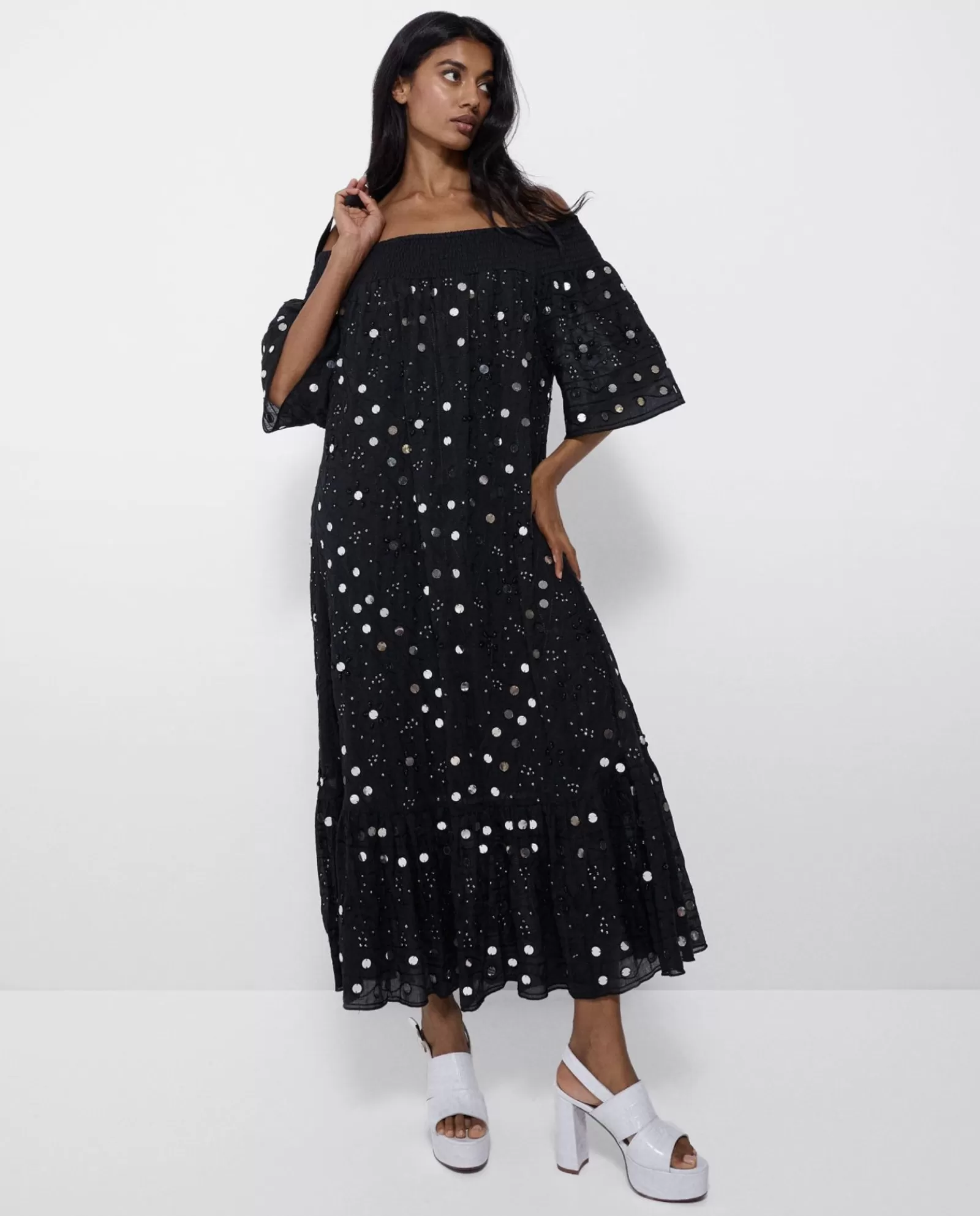 Vestido Midi Espejos Algodon Negro^Cuplé Sale