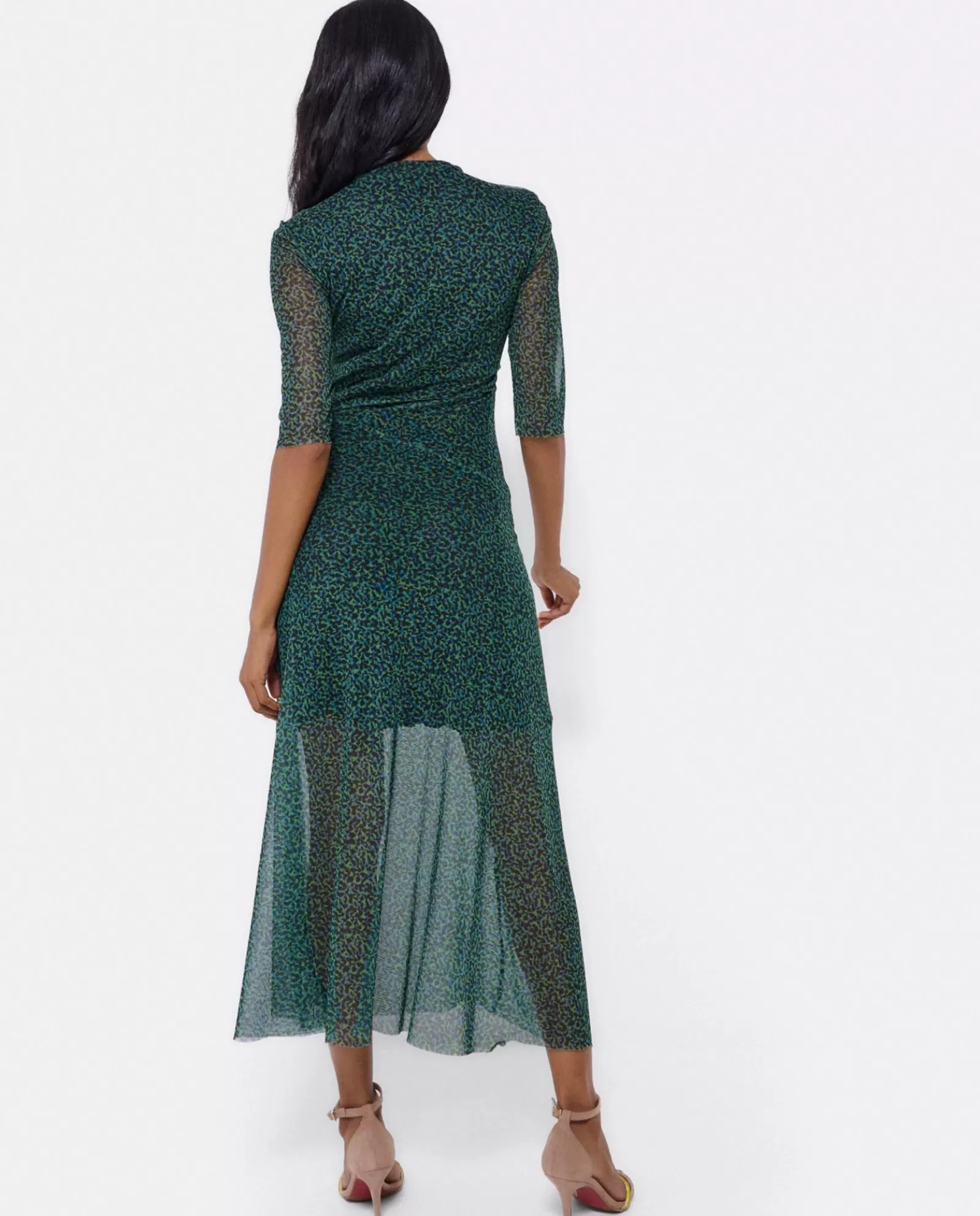Vestido Tul Manga Corta Tul Leopardo Verde^Cuplé Flash Sale